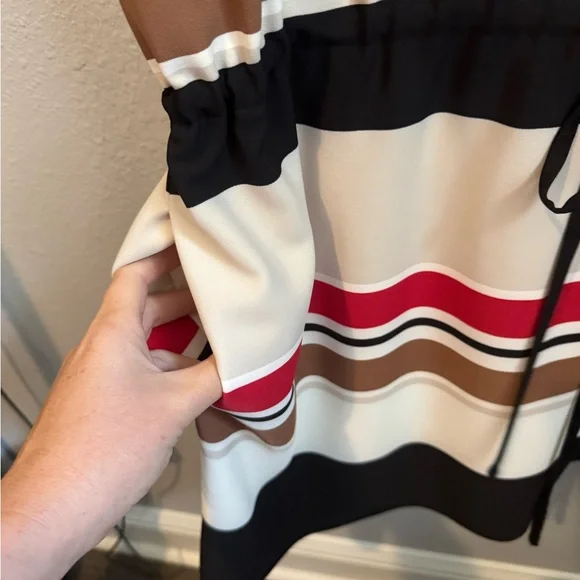 NWT DKNY Striped Mini Dress in Black, Cream, Tan, Red. Sz XL - Picture 6 of 10